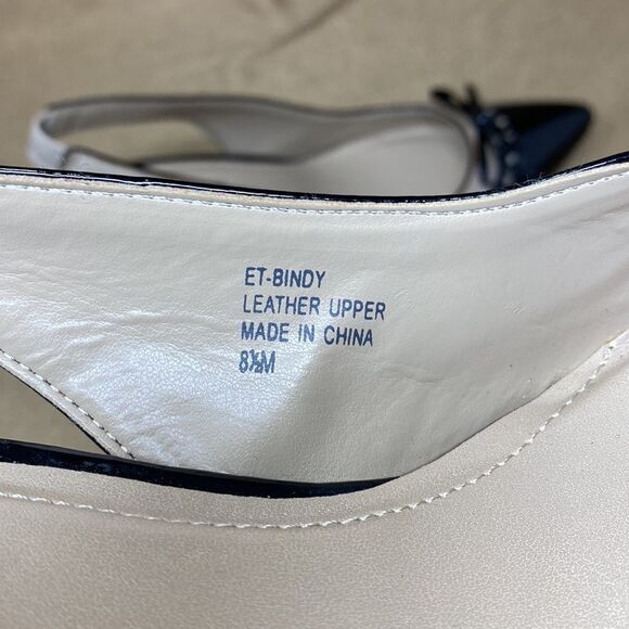 Ellen Tracy Bindy Black & Cream Leather Slingback Heels - Picture 9 of 10